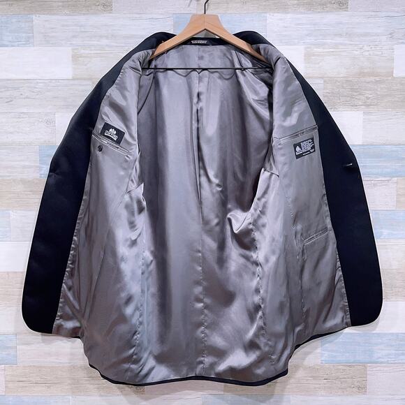 Stafford 100% Wool Notch Collar Tuxedo Suit Black Mens 44L 40x30 Pleated Pants - Picture 5 of 13